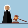 Judge in the court room, attorney icon isolated on background. Legal law, justice. Vector cartoon design