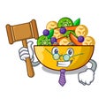 Judge dessert of fruits salad on cartoon