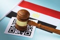 Judge gavel, barcode sheet and Egyptian flag, the concept of administrative punishment for violation of the regime using QR codes Royalty Free Stock Photo