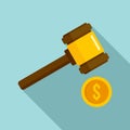 Judge gavel bribery icon, flat style