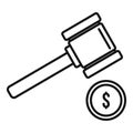 Judge gavel bribery icon, outline style
