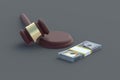 Judge gavel and cash on gray background Royalty Free Stock Photo