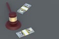 Judge gavel and cash on gray background Royalty Free Stock Photo