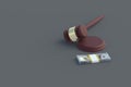 Judge gavel and cash on gray background Royalty Free Stock Photo