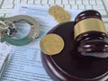 Judge gavel and cryptocurrency form 1040 tax Royalty Free Stock Photo