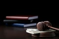 Judge gavel with dollars and books Royalty Free Stock Photo