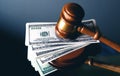 Judge gavel, dollars for business, finance, corruption, money, financial crimes Royalty Free Stock Photo