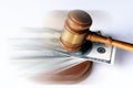 Judge gavel, dollars for business, finance, corruption, money, financial crimes Royalty Free Stock Photo