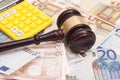 Judge gavel, euro banknotes and calculator Royalty Free Stock Photo