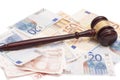 Judge gavel, euro banknotes and calculator Royalty Free Stock Photo