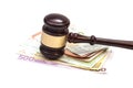 Judge gavel and euro banknotes isolated Royalty Free Stock Photo