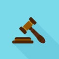 Judge gavel icon. Vector illustration in flat style with long shadow Royalty Free Stock Photo