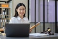 Judge gavel with Justice lawyers, Business woman in suit or lawyer working on a documents. Legal law, advice and justice Royalty Free Stock Photo