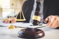 Judge gavel with Justice lawyers, Businessman in suit or lawyer Royalty Free Stock Photo