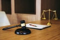 Judge gavel with Justice lawyers, object documents working on ta Royalty Free Stock Photo