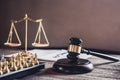 Judge gavel with Justice lawyers, object documents working on ta Royalty Free Stock Photo