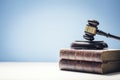 Judge gavel and law books in court background with copy space Royalty Free Stock Photo