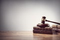 Judge gavel and law books in court background with copy space Royalty Free Stock Photo