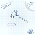 Judge gavel line sketch icon isolated on white background. Gavel for adjudication of sentences and bills, court, justice Royalty Free Stock Photo