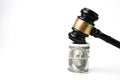 Judge gavel and money banknotes isolated on a white background with copy space Royalty Free Stock Photo