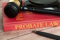 Judge gavel and Probate Law book on wooden desk. Royalty Free Stock Photo