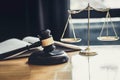 Judge gavel with Scale of justice, object documents working on table in courtroom, Legal law advice and justice concept Royalty Free Stock Photo