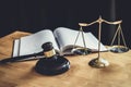 Judge gavel with Scale of justice, object documents working on table in courtroom, Legal law advice and justice concept Royalty Free Stock Photo