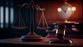Judge gavel and Scales of Justice in the Court Hall. Law concept of Judiciary, Jurisprudence and Justice. Copy space. Generative Royalty Free Stock Photo