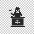 Judge with gavel on table icon isolated on transparent background