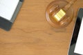 judge gavel & tablet notebook at courtroom. lawyer attorney just Royalty Free Stock Photo
