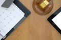 judge gavel & tablet notebook at courtroom. lawyer attorney just Royalty Free Stock Photo