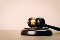 Symbol of law and justice on wooden table in lawyer office