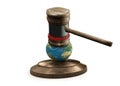 Judge gavel world map globe 3D-illustration