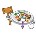 Judge grilled salmon on a cartoon plate Royalty Free Stock Photo