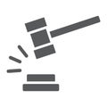 Judge hammer glyph icon, judgment and law, auction hammer sign, vector graphics, a solid pattern on a white background.