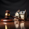 judge hammer and house miniature, ai generative Royalty Free Stock Photo