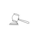 Judge hammer icon law gavel. Auction court hammer bid authority concept symbol. with single line art doodle style vector Royalty Free Stock Photo