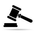 Judge hammer icon shadow, law auction symbol, gavel justice sign vector illustration button