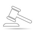 Judge hammer icon shadow, law auction symbol, gavel justice sign vector illustration button