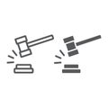 Judge hammer line and glyph icon, judgment and law, auction hammer sign, vector graphics, a linear pattern on a white