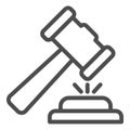 Judge hammer line icon. Court judges gavel or auction, attribute of justice. Jurisprudence vector design concept Royalty Free Stock Photo