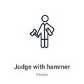 Judge with hammer outline vector icon. Thin line black judge with hammer icon, flat vector simple element illustration from Royalty Free Stock Photo