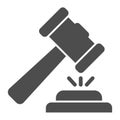 Judge hammer solid icon. Court judges gavel or auction, attribute of justice. Jurisprudence vector design concept, glyph Royalty Free Stock Photo