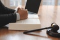 judge with legal law gavel & book at courtroom. lawyer attorney Royalty Free Stock Photo