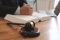 judge with legal law gavel & book at courtroom. lawyer attorney Royalty Free Stock Photo