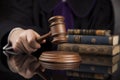 Law concept, Male judge in a courtroom striking the gavel