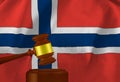 The judge\'s gavel against the background of the flag of the Kingdom of Norway. 3d-image