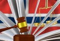 The judge`s gavel, the book of laws and scales against the background of the flag of the Kingdom of Norway.3d-image