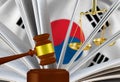 The judge\'s gavel, the book of laws and scales against the background of the flag of the Republic of Korea.3d-image