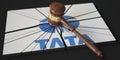 Judge's gavel and broken logo of TATA. Editorial conceptual 3d rendering